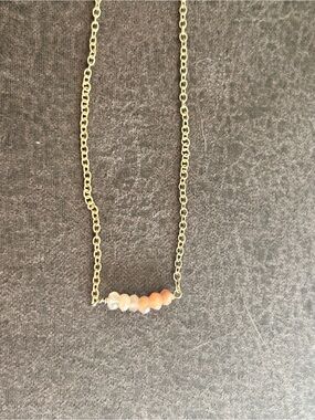 Gold Chain Necklace with Peach and Ivory Beads - Women Jewelry